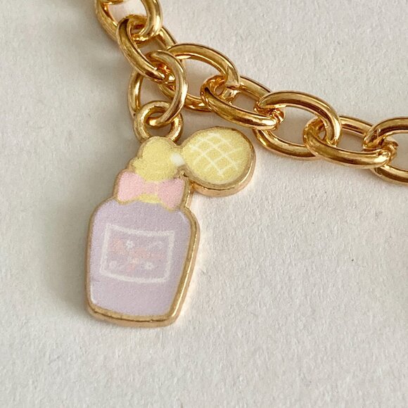 Disney Aristocats Marie Cat Charm Bracelet Heart Bow Signed 7-8" White Gold Tone - Picture 3 of 10